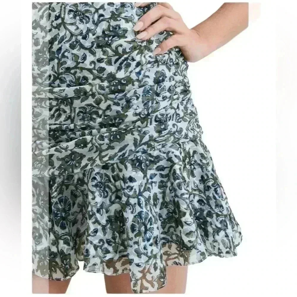 Veronica Beard Taras Floral Skirt Off-White/Multi Green And Blue Size 10